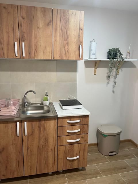 Kitchen or kitchenette, stove