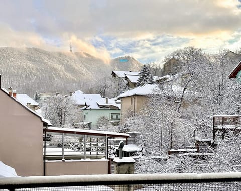 Day, Natural landscape, Bird's eye view, Winter, View (from property/room), Balcony/Terrace, Seating area, Garden view, Mountain view, Sunset, Quiet street view