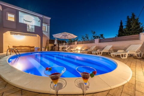 Patio, Night, Natural landscape, Pool view, Swimming pool, sunbed