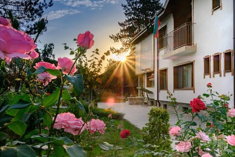 Property building, Facade/entrance, Natural landscape, Garden view, Sunset