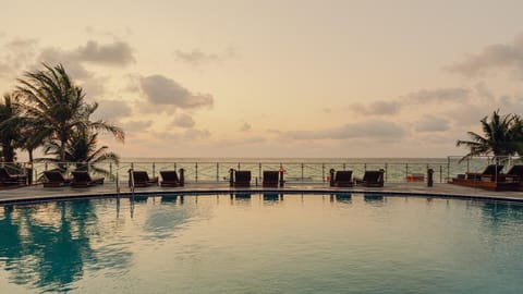 Natural landscape, Beach, Swimming pool, Sunrise