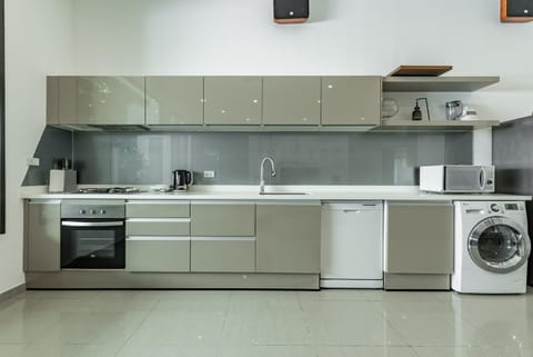 Kitchen or kitchenette, dishwasher, washing machine