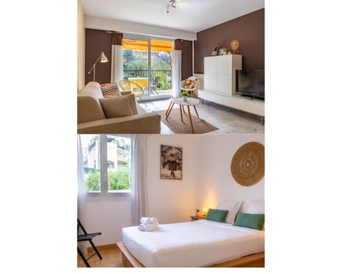 Bed, Living room, Seating area