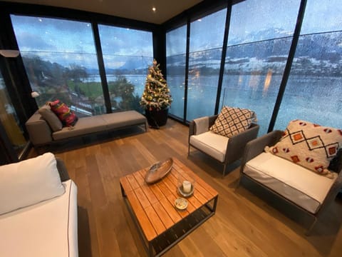 Living room, Seating area, Mountain view