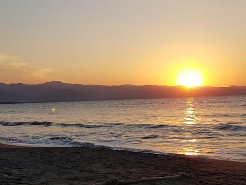 Natural landscape, Beach, Mountain view, Sea view, Sunset