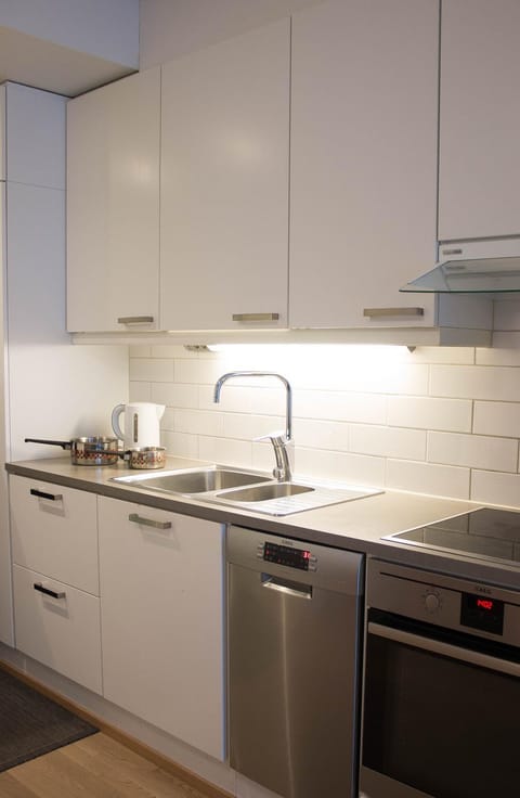 Kitchen or kitchenette, dishwasher, oven