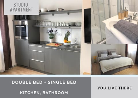 Bed, Bathroom, Kitchen or kitchenette