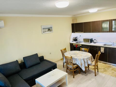 Kitchen or kitchenette, Living room, Seating area, Dining area, oven