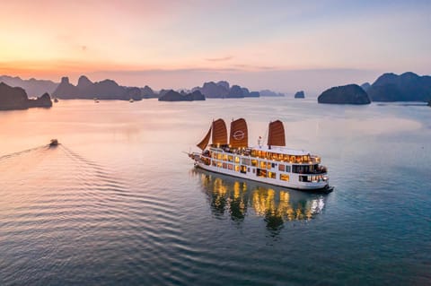 Emperor Cruises Legacy Ha Long Docked boat in Laos