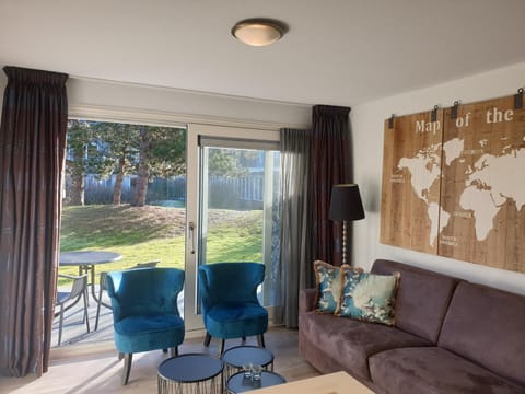 Bed, Living room, Seating area, Garden view