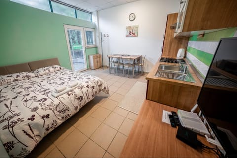 Bed, Kitchen or kitchenette, Dining area