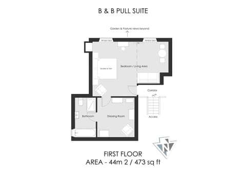 Photo of the whole room, Floor plan