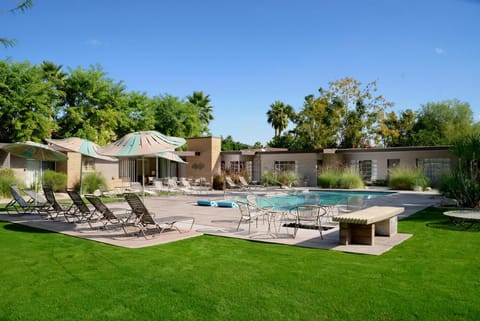 Property building, Patio, Day, Garden, Garden view, Pool view, Swimming pool, sunbed