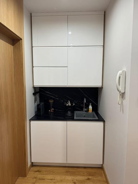 Kitchen or kitchenette, stove