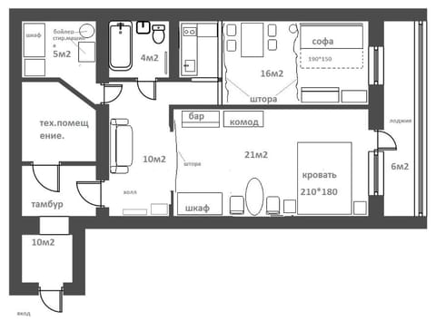 Photo of the whole room, Floor plan