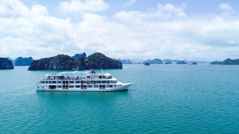 Halong Athena Cruise Docked boat in Laos
