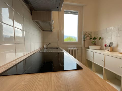 Kitchen or kitchenette, stove