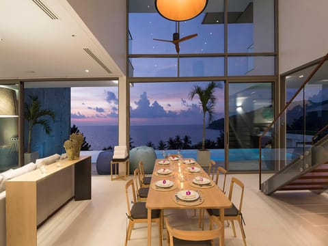 Living room, Seating area, Dining area, Pool view