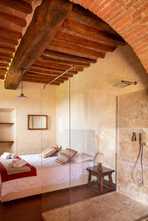 Shower, Bed, Bedroom