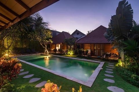 Property building, Night, Garden view, Pool view, Swimming pool