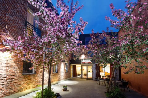 Property building, Facade/entrance, Night, Garden, Garden view, Sunset