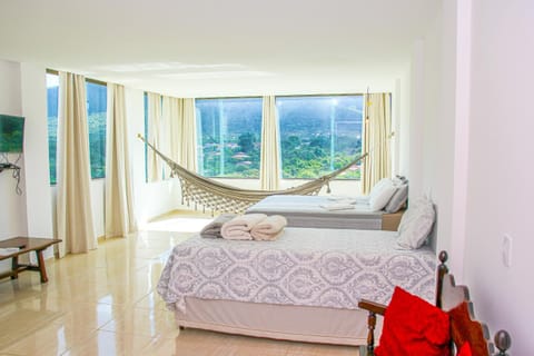 Bed, Bedroom, Mountain view, towels