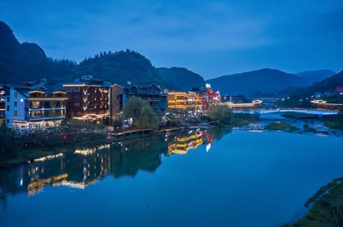 Night, Natural landscape, Mountain view, River view