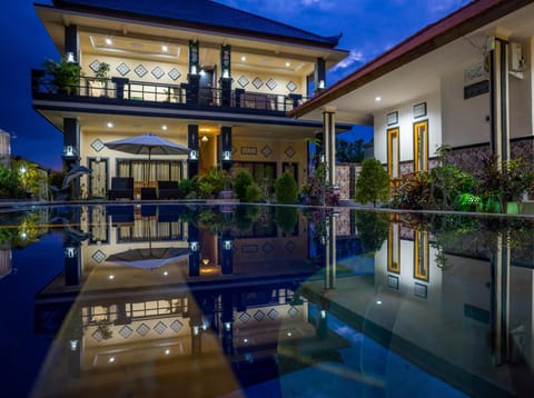 Night, Pool view, Swimming pool