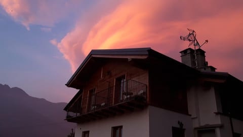 Facade/entrance, Bird's eye view, Sunset