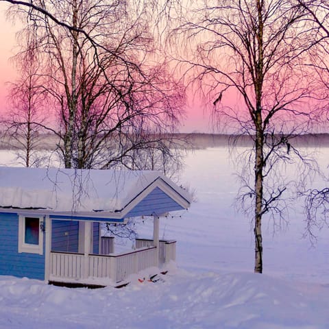 Winter, Lake view, Sunset