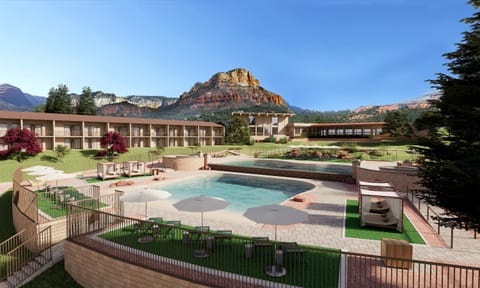 Property building, Natural landscape, Mountain view, Pool view, Swimming pool