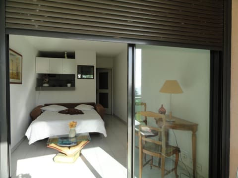 Bed, Balcony/Terrace, Kitchen or kitchenette, Photo of the whole room, Decorative detail, Garden view, Sea view, minibar