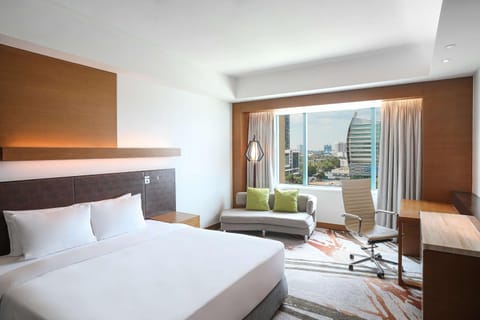 Bed, Bedroom, City view