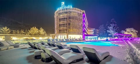 Property building, Night, Winter, Decorative detail, City view, Lake view, Pool view, Swimming pool