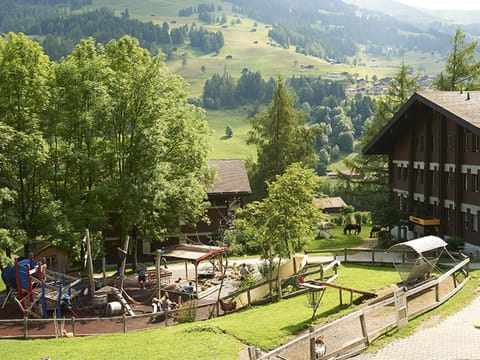 Bird's eye view, Summer, Children play ground, Mountain view