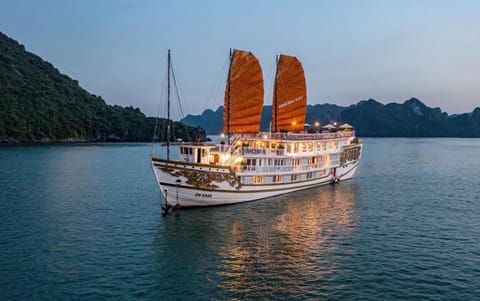 Indochina Sails Ha Long Bay Powered by ASTON Docked boat in Laos