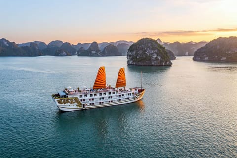 Indochina Sails Ha Long Bay Powered by ASTON Docked boat in Laos