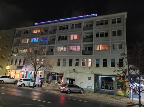 Property building, Facade/entrance, Night, Property logo or sign, Street view