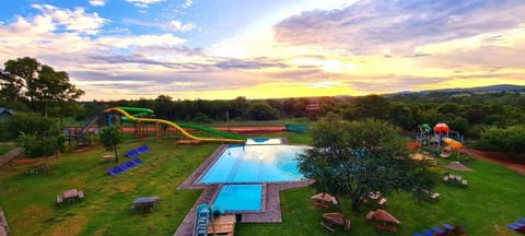 Aqua park, Swimming pool, Sunset