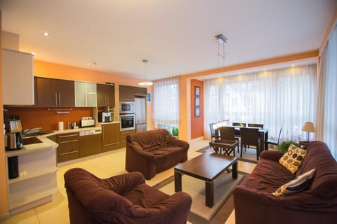 Kitchen or kitchenette, Living room, Seating area, Dining area, minibar, pet friendly, stove