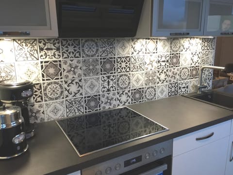 Kitchen or kitchenette, stove