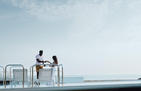 Patio, People, Sea view, group of guests