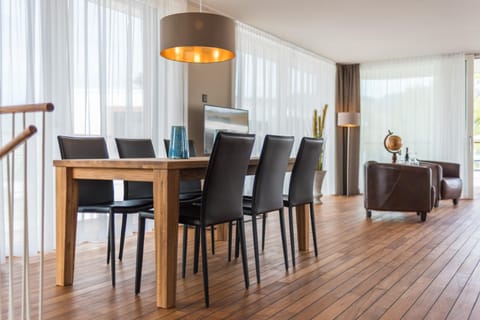 Living room, Seating area, Dining area, Lake view