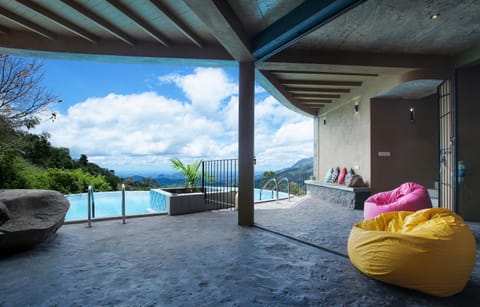 Balcony/Terrace, Living room, Pool view