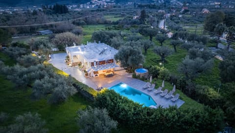 Property building, Spring, Day, Natural landscape, Bird's eye view, Garden, Garden view, Pool view, Swimming pool, sunbed