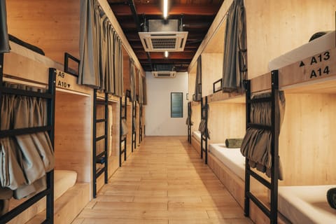 Photo of the whole room, bunk bed, air conditioner