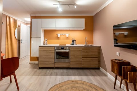 Kitchen or kitchenette, stove