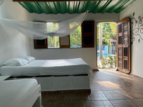 Bed, Photo of the whole room, Pool view, fireplace