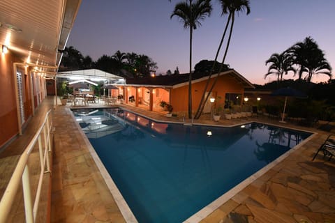 Night, Pool view, Swimming pool, sunbed