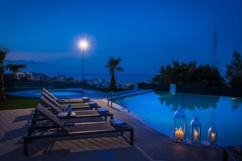 Night, Natural landscape, Pool view, Swimming pool, sunbed